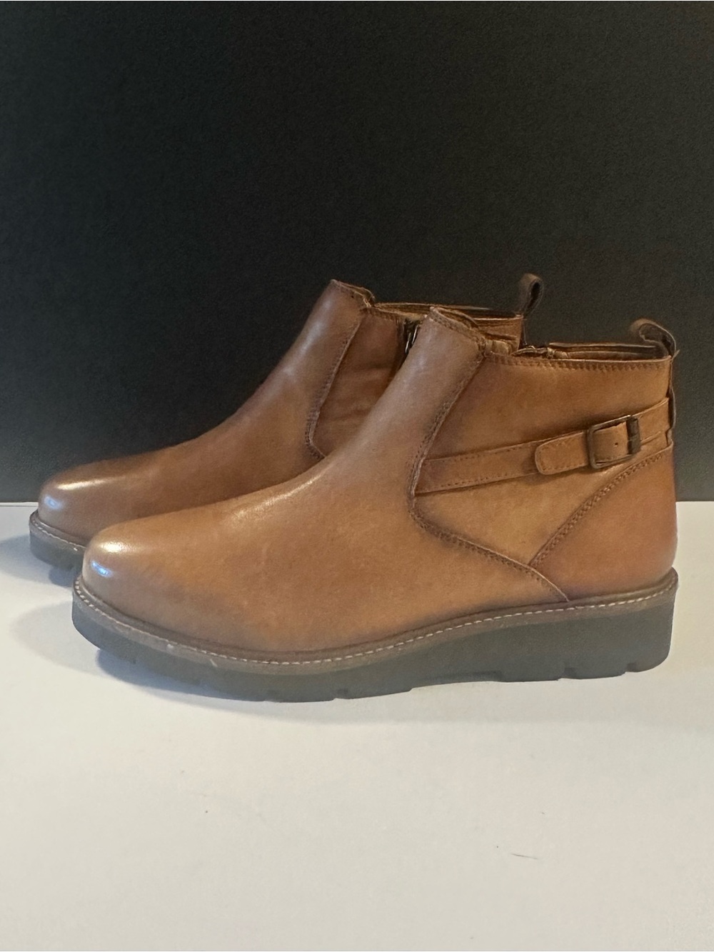 Soft Walk Ankle Boots US Women 12 premium burnished brown leather upper preppy